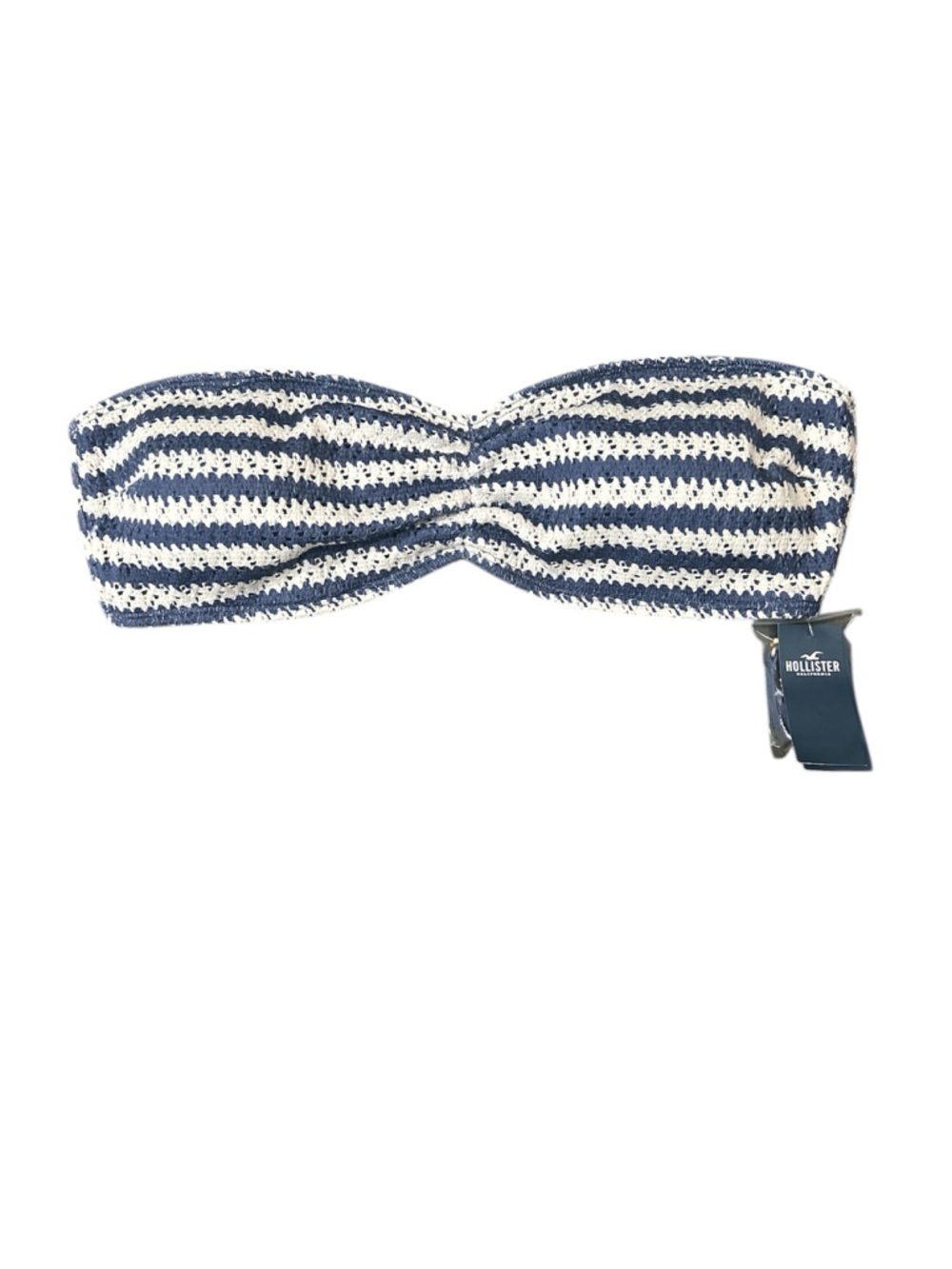 Hollister Women's Navy & White Stripe Crochet Bandeau Swim Top NWT size XL